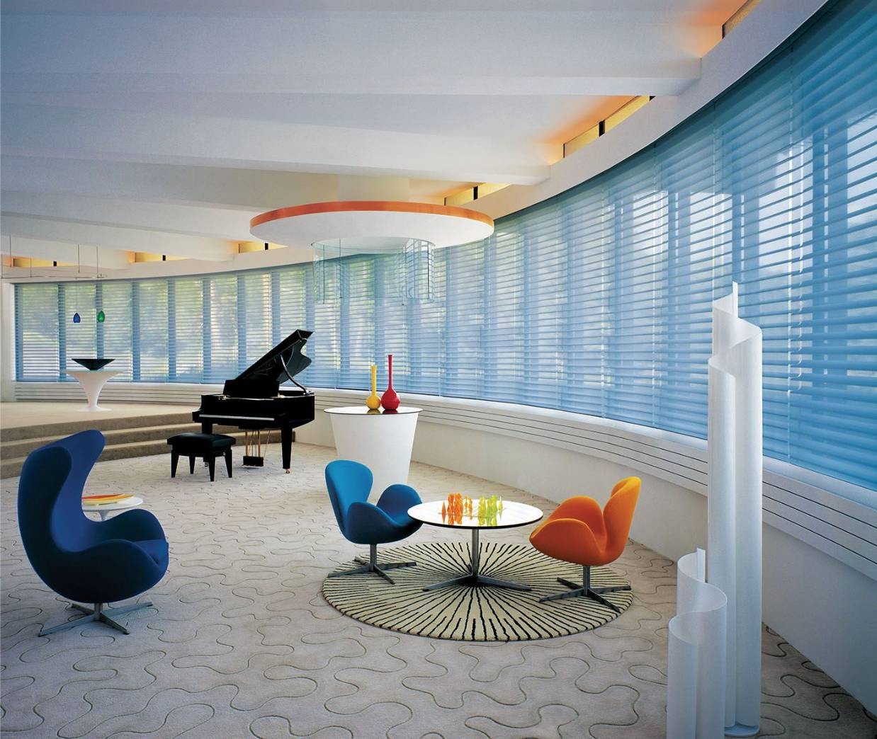 Blue Hunter Douglas Silhouette® Sheer Shades in an Eclectic Living Area near Roseville, CA
