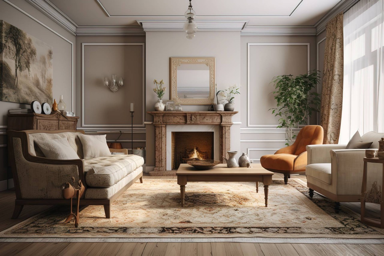 A living room inside a home with a traditional design style at Blind Corners near Roseville, California (CA)